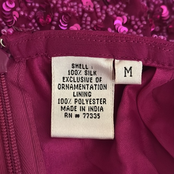 SCALA Beaded Maxi Midi Dress Side Slit Padded 100% Silk Pink Magenta Size M Prom - Picture 10 of 12